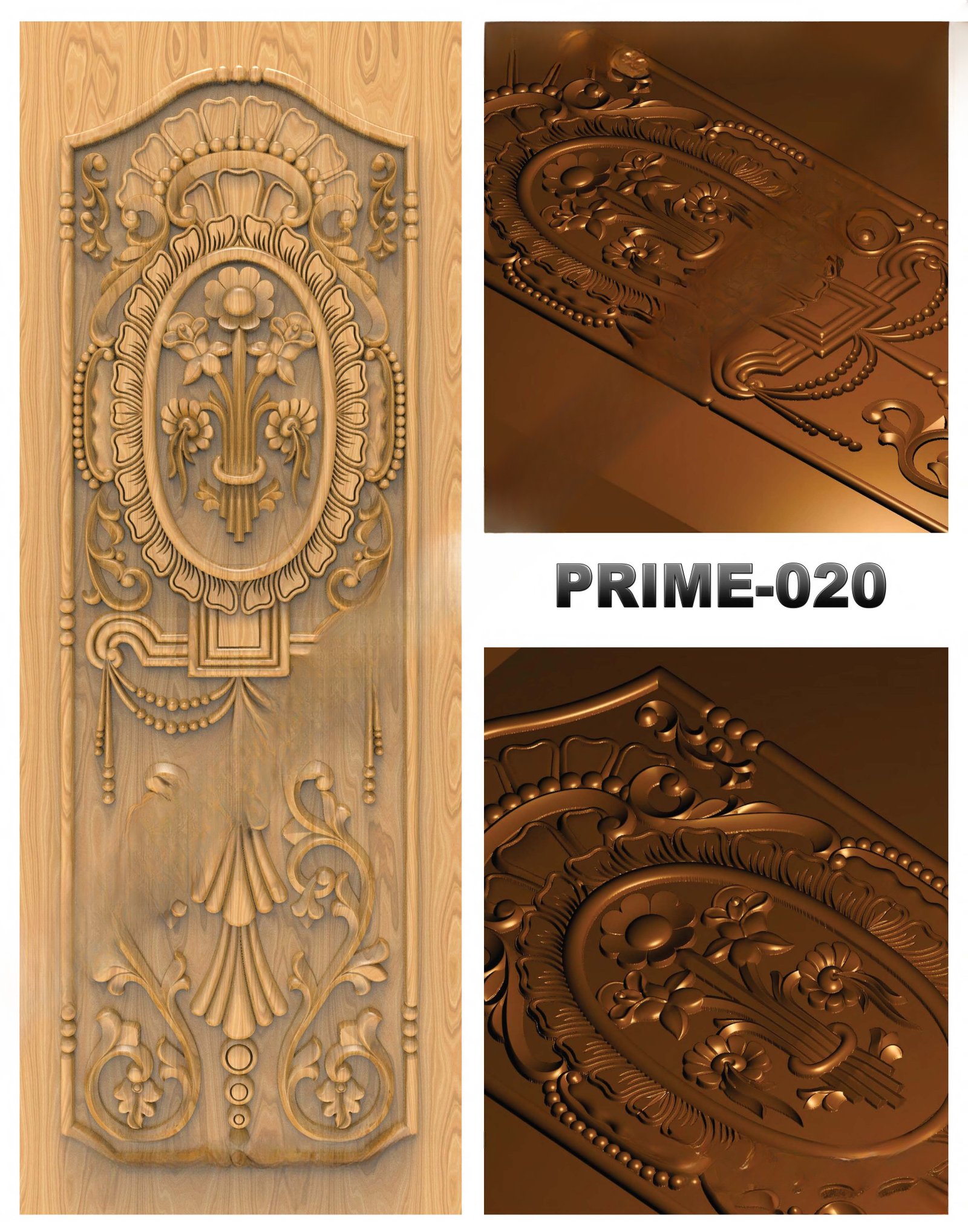 prime designs - PRIME-20 Floral Elegance Classical Carved Wood Door 3D Model